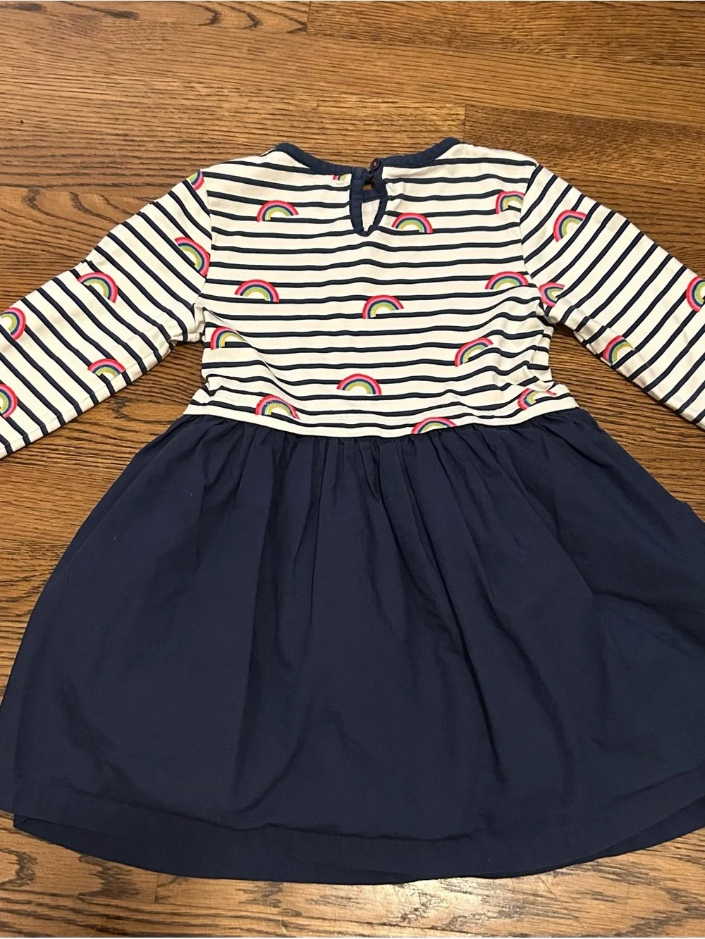 Mini Boden Rainbow and Stripes hopscotch dress with gathered skirt